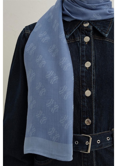 Armine Tencel İpek Minimal Monogram Desen Şal 32113 Mavi