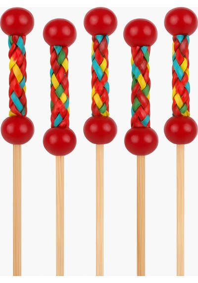 50'li Pkt - Kırmızı Örgülü Şık Sunumlar İçin 12 Cm Dekoratif Bambu Kürdan Parti Ve Davet Kürdanı