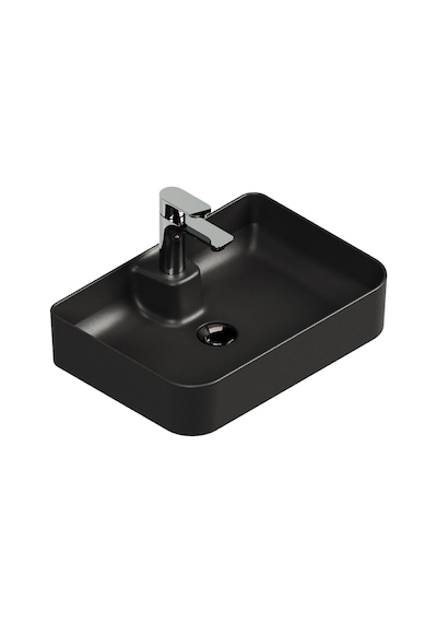 Aqua Bagno Mestola Delikli Tezgah Üstü Lavabo Batarya Mat Siyah 50 x 35 CM