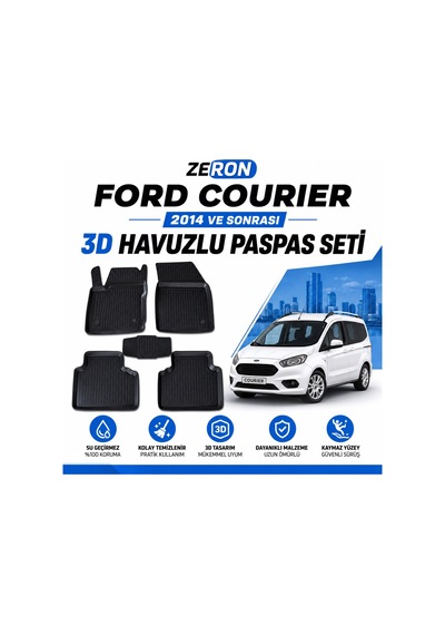 Zeron Ford Courier 2014 Ve Sonrası 3d Havuzlu Paspas Seti Su Geçirmez Kaymaz Siyah 5 Parça