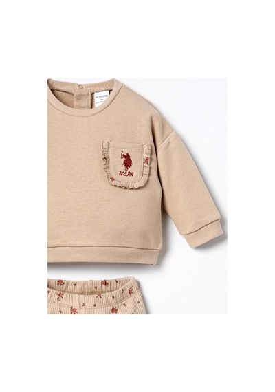 U.S. Polo Assn. U.s Polo Assn Kız Bebek Sweatshirt Tayt Takım Bej Usb3251
