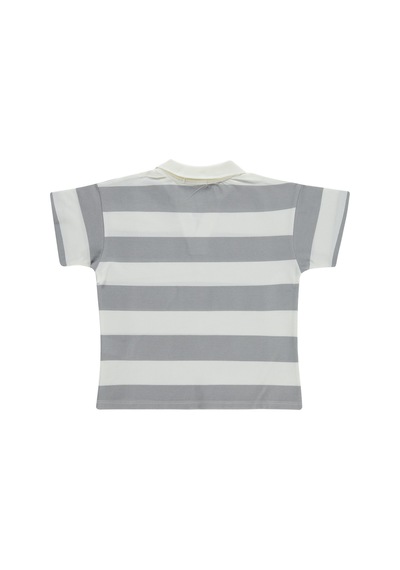 Civil Girls Çizgili Polo Yaka 6-9 Yaş Tişört - Gri