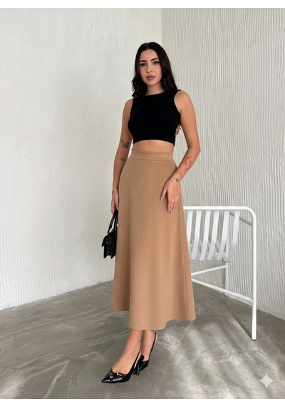 Ozy Fashion Kadın Süet Kloş Etek Açık Kahverengi