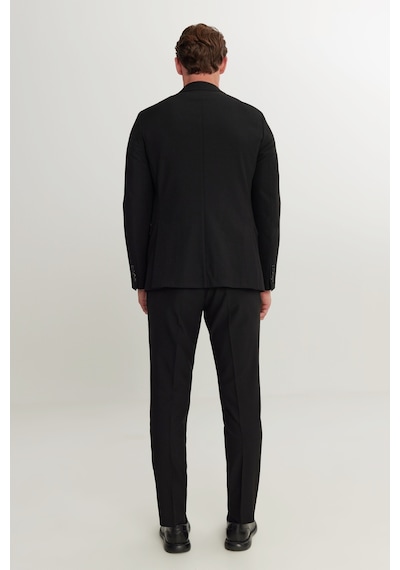 Ac&co Erkek Sıyah Slim Fit Dar Kesim Mono Yaka Gofre Desenli Takım Elbise Siyah