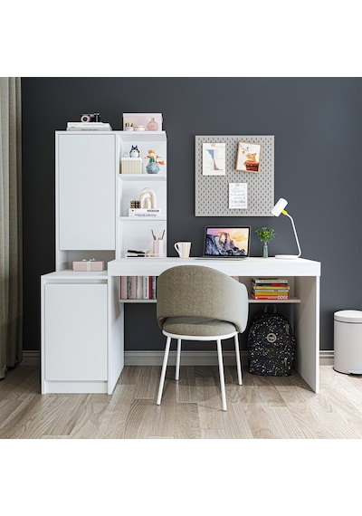 Nora Bilgisayar Masası, Raflı Çalışma Masası , Çalışma Ofis Masası Sol Dolaplı, Bilgisayar Masası Beyaz