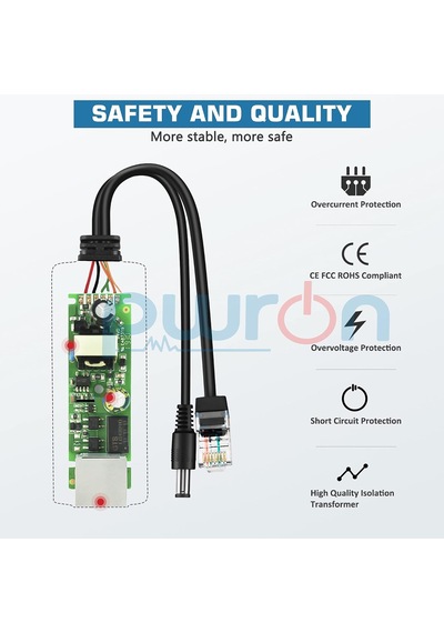 Lexroo Aktif Poe Dağıtıcı Adaptör, 48 V İla 12 V, Ieee 802.3af Uyumlu