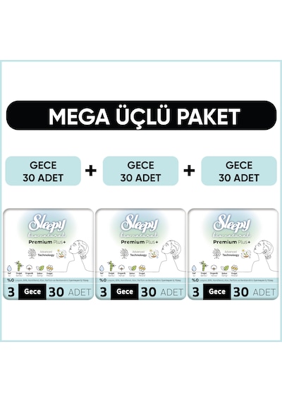Bio Natural Premium Plus Ped Mega Paket Gece 30x3 90 Adet