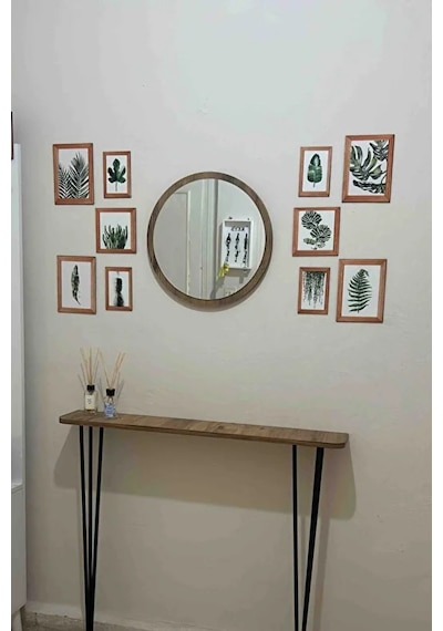 Dekoratik Yuvarlak Ayna 45 Cm Çap Antre Hol Koridor Duvar Salon Mutfak Banyo Ofis Makyaj Aynası - Ceviz Ceviz