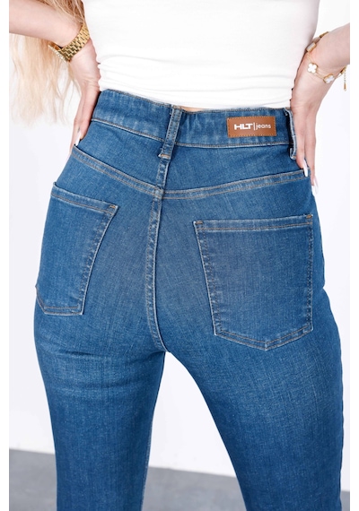 HLT Jeans Kadın Vintage Blue Süper Skinny Fit Esnek Likralı Yüksek Bel Jean Kot Pantolon Jennie-2014 Mavi