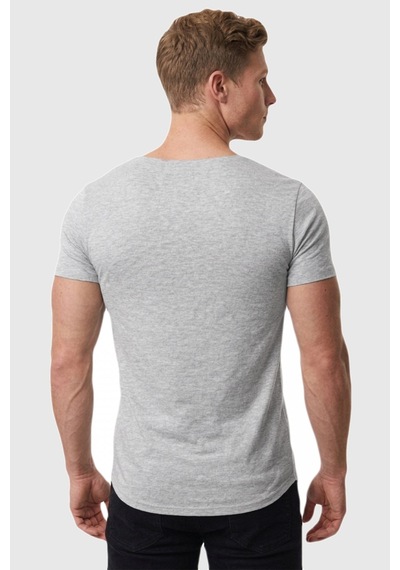 Deepsea Erkek Gri Geniş Yaka Likralı Tişört Oval Yaka Slim Fit Eteği Oval Açık Yaka T-shirt 1801199 Gri