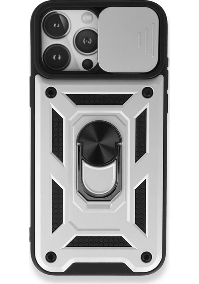 Newface Apple İphone 15 Pro Max Kılıf Pars Lens Yüzüklü Silikon - Gümüş