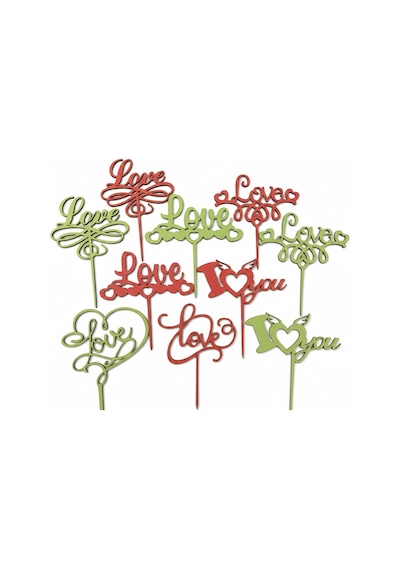 Lazer Kesim Ahşap Kalp Ve Love Temalı Pasta Ve Çiçek Süsü - 10 Adet, 11 Cm & 13 Cm