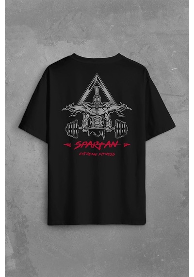 Spartan Extreme Fitness Halter Gym Bodybuilding Sırt Ön Baskılı Oversize Tişört Unisex T-shirt 001