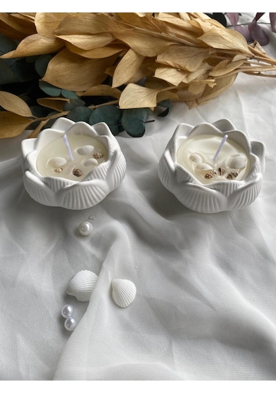 Bernami Mumluk Şamdanpinterest 2'li Deniz Kabuğu Süslemeli Lotus Mum Diğer