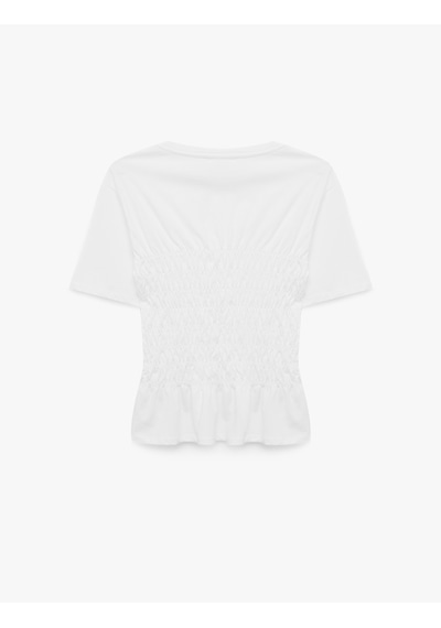 Koton Pamuklu Slim Fit Bisiklet Yaka Kısa Kollu Bel Vurgulu Büzgülü Tişört Beyaz 7wak50084ek