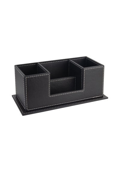 Masaüstü Deri Organizer Kalemlik 4 Gözlü Desktop Organizer Rainbow Vegan 10x12x25 Cm. Siyah