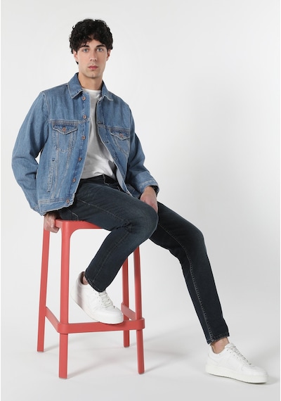 Colin's Colins Oversize Fit Düğmeli Astarsız Erkek Mavi Ceket Cl1060828 Q1.v1  Dn42254
