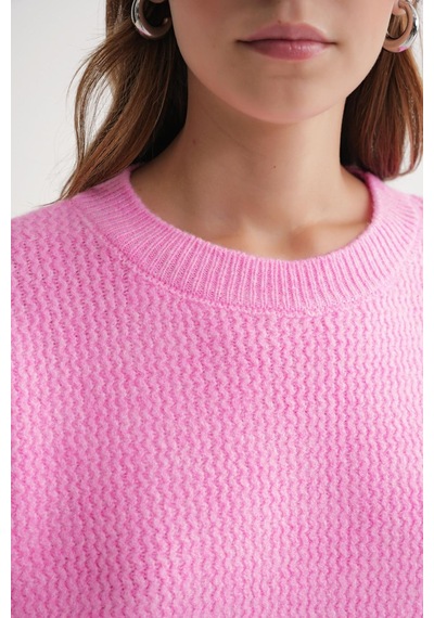 Hiccup Mixray Uzun Kollu Ribana Örgü Kazak Toz Pembe