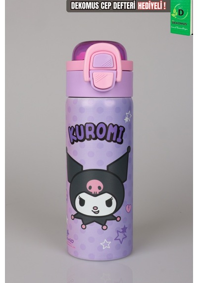 X Dekomus Lisanslı Kuromi Dark Delight Collection 600 Ml Çift Fonksiyon Kapaklı Çelik Matara Altın