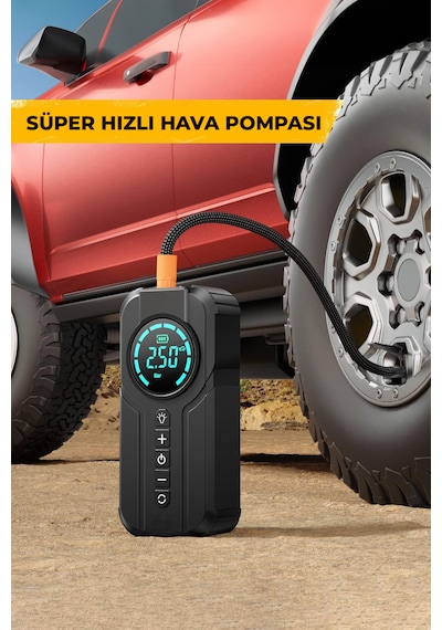 Robo Şarjlı Akü Ateşleyici 4ü Bir Arada Lastik Şişirici+powerbank+led Işık