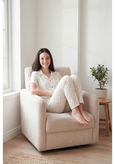 Lela Bayan Pijama Takımı 65750101y Ekru-yeşil