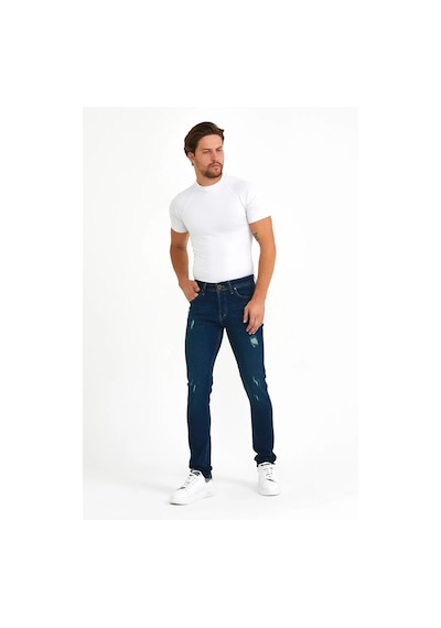 Digital Jeans Dar Kesim Erkek Yıpratmalı Kot Pantolon Yeşil Açık Gri