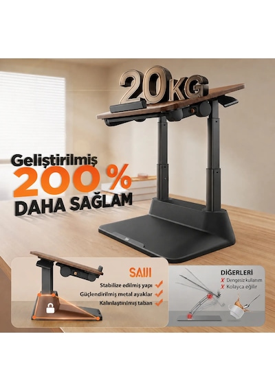 Bix Saiji D8 Ergonomik Laptop Standı Ahşap Yüzey Fare Platformlu Yükseklik Ayarlı Katlanabilir 11-17 İnç Dizüstü Bilgisayar Standı