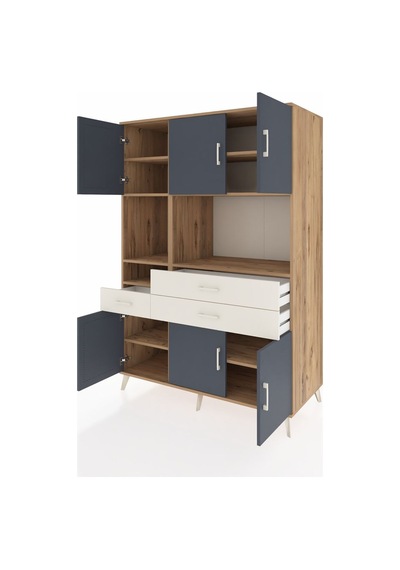 Kronos Dolap 9 Raflı 3 Çekmeceli 6 Kapaklı 132x59x195 Çam-ant... Çam