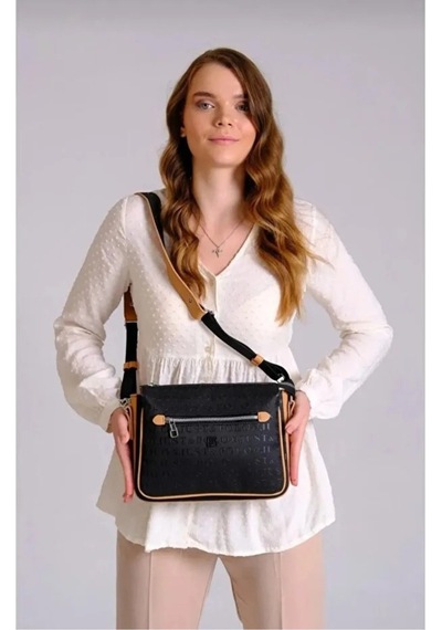 Just Polo Orijinal Kadın 3 Bölmeli Lüks Omuz Çantası Shopper Siyah - Taba