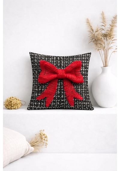 3 Boyutlu - Tül Fiyonk Detaylı Çift Taraflı Dekoratif Kırlent Kılıfı 45x45 Cm Çok Renkli