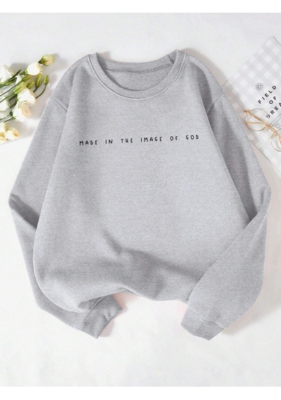 Startmore Startmoretrend Kadın Tişörtü Gad Baskı Kazak Görüntüsünde Yapılan Rahat Crewneck Polar Yumuşak Hoodie Gri