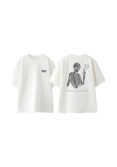 Thewert Learning To Fly With Tasarım Sırt Baskılı Pamuk Beyaz Oversize T-shirt