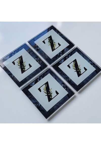 Decorita Cam Bardak Altlığı Z Harfli Tasarım 4'lü Takım 10 x 10 CM Çok Renkli