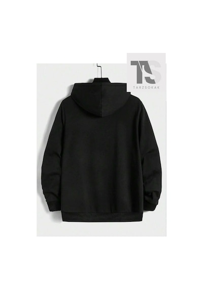 Tarzsokak Star Desen Sweatshirt Fermuarlı Hırka Siyah
