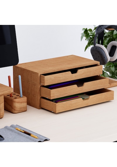 Desna Üç Katlı Üç Çekmeceli Dolap - Kiraz 34 Cm Uzunluk X 19 Cm Derinlik X 15.8 Cm Woodsaka Doğal Ahşap