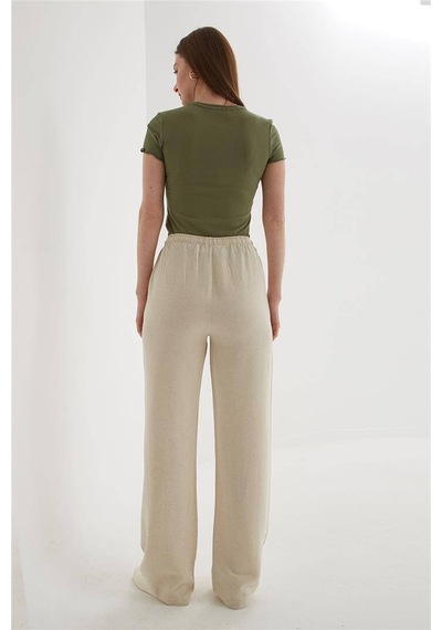 Fashion Friends Geniş Paça Kadın Keten Pantolon 25y0249k1 Ekru
