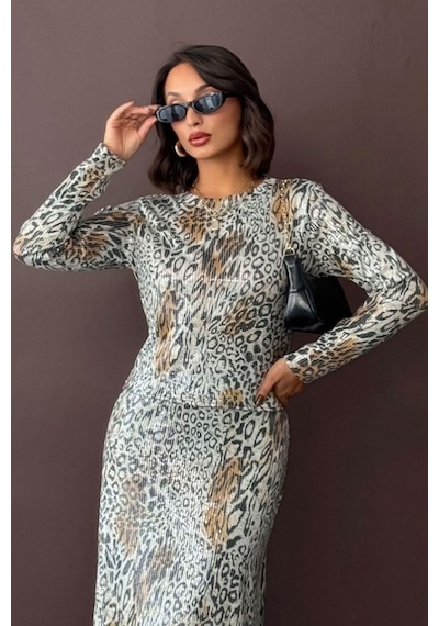 Verymoda Kadın Leopar Desen Likralı Bluz - Günlük Ve Gece Kombini F2023 Açık Leopar