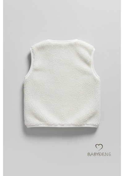 Babyden's Welsoft Kız Bebek Çocuk Çıtçıtlı Yelek Yumuşak Dokulu,ayıcık Armalı,peluş Bebek Yeleği Ekru