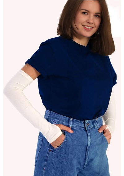 Sonbaharmoda Parmak Geçmeli Penye Esnek Likralı Kolluk 1 Çift Beyaz Unisex Beyaz