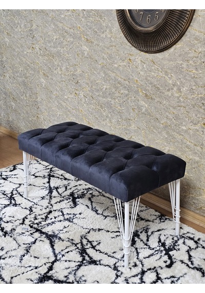 Zafir Beyaz Boyalı Tel Ayaklı 90 Cm Puf Bench - Puf - Bench - Kasalı Oturak - Oturak - Yatak Ucu Puf Füme