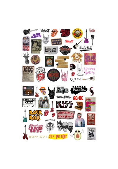 64'lü Punk Rock Pop Vintage Sticker Seti - Etiket Seti Scrapbook Bullet Journal Çok Renkli