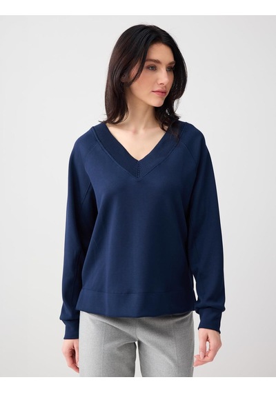 Jimmy Key Jimmy Key Lacivert Uzun Kollu V Yaka Örme Modal Sweatshirt 5ww235785494