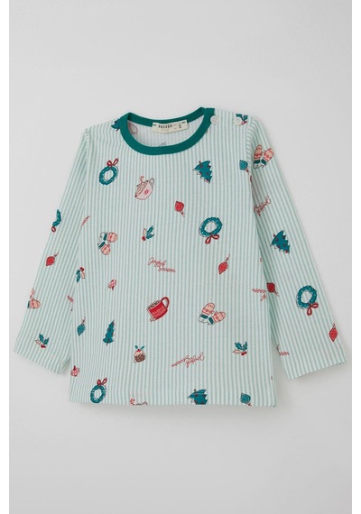 Breeze Kız Bebek Pijama Takımı Neşeli Sezon Yılbaşı Temalı 9 Ay-3 Yaş, Su Yeşili Su Yeşili