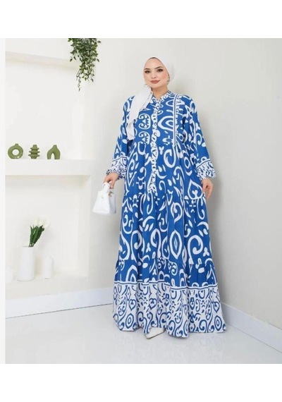 Lovie Moda Kadın Etnik Desenli Elbise Mavi