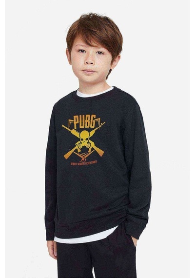 Tshirthane Pubg Kurukafa Sarı Baskılı Unisex Çocuk Siyah Sweatshirt Siyah