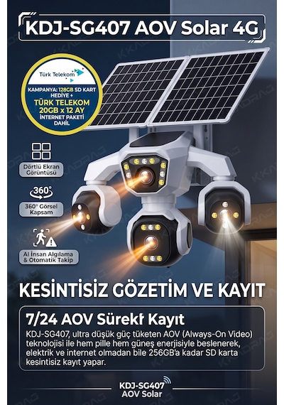 4 Kameralı - Solar Panelli 16000 Mah. Turk Telekom Yıllık Hat - 20mp Güvenlik Kamerası Tt20