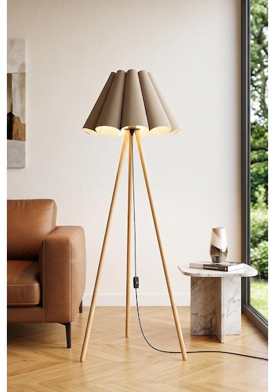 Woody Tripod Flora Cappuccino Zemin Lambaderi, Kumaş Başlıklı Ayaklı Lamba Ve Salon Oturma Odası Aydınlatması - Modern Dekoratif Yer Lambası Diğer