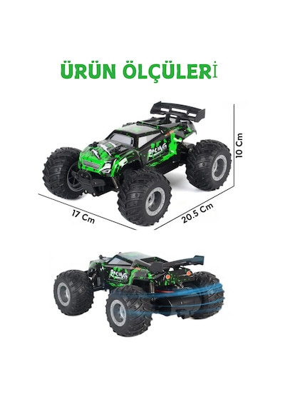 Oyuncak 2.4 Ghz Uzaktan Kumandalı Şarjlı Led Işıklı Drift Atan 15 Km Hız Off Road 45 Dk Batarya Yeşil
