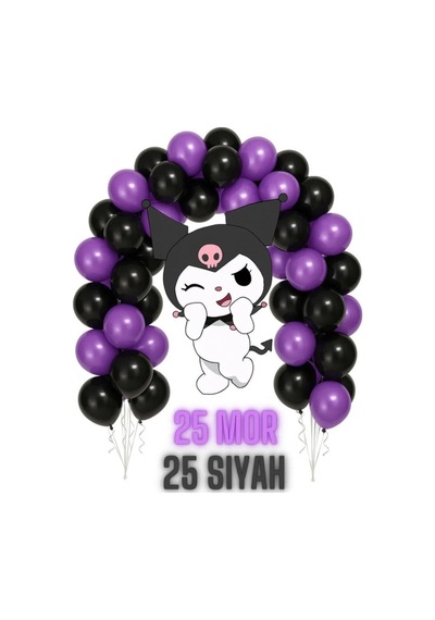 25 Adet Siyah, 25 Adet Mor Balon Çok Renkli