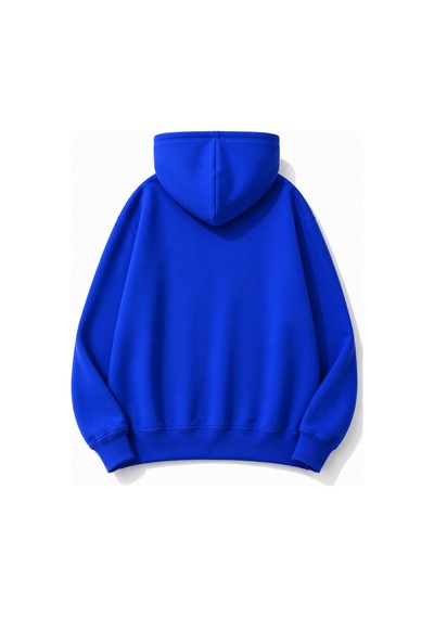 Herkesemoda Yazı Baskılı Kapüşonlu 2 İplik Şardonlu Sweatshirt Mavi